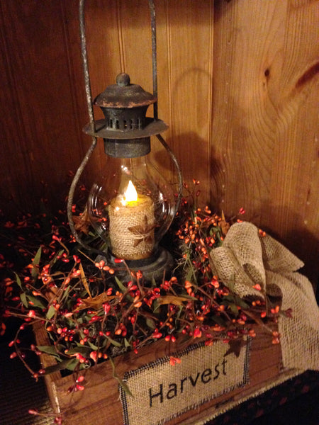 Primitive Harvest Box Lantern Arrangement