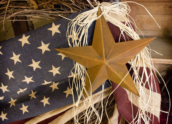 18'' Tea-Stained Burlap American Flag Wreath